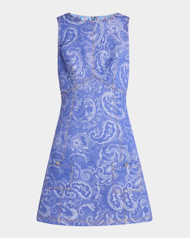 Paisley Jacquard Sleeveless Mini Dress